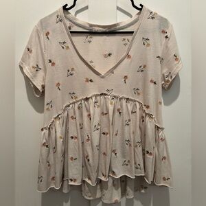 Altar'd State Embroidered Floral Cotton Babydoll Top Sz S